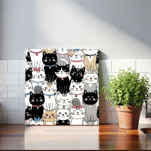 Azulejo De Cerâmica Padrão de Gato Caprichoso Fofo
