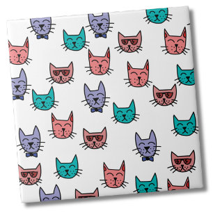 Azulejo De Cerâmica Padrão de Gato de Desenho dos anos 80 - Púrpura Ro