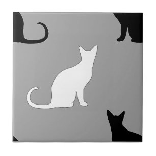 Azulejo De Cerâmica Padrão de Gato Preto e Branco