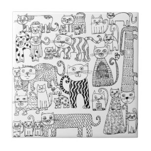 Azulejo De Cerâmica Padrão de Gato Preto e Branco Caprichoso e Moderno