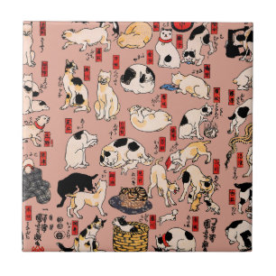 Azulejo De Cerâmica Padrão de Gato Ukiyo-e Japonês Vintage: Kuniyoshi