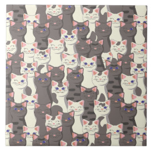 Azulejo De Cerâmica Padrão de gatos brancos e cinzas