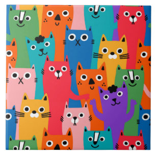 Azulejo De Cerâmica Padrão de gatos coloridos