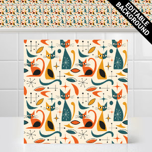 Azulejo De Cerâmica Padrão de gatos retrô moderno de meados do século 