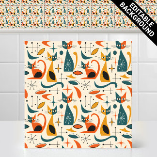 Azulejo De Cerâmica Padrão de gatos retrô moderno de meados do século