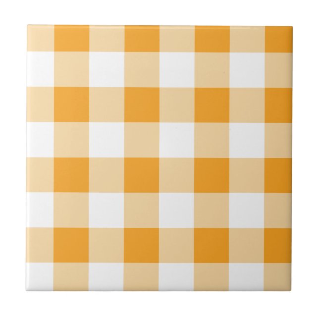 Azulejo De Cerâmica Padrão de Gingham Amarelo (Frente)