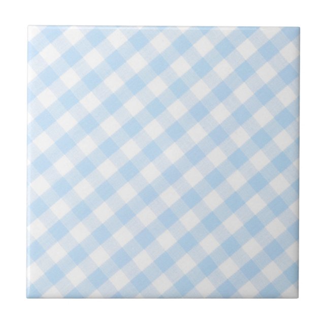 Azulejo De Cerâmica Padrão de gingham azul claro (Frente)