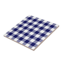 Azulejo De Cerâmica Padrão de Gingham Branco e marinho