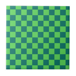 Azulejo De Cerâmica Padrão de Gingham Verde Azul