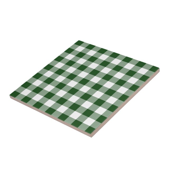 Azulejo De Cerâmica Padrão de Gingham Verde e Branco (Lateral)
