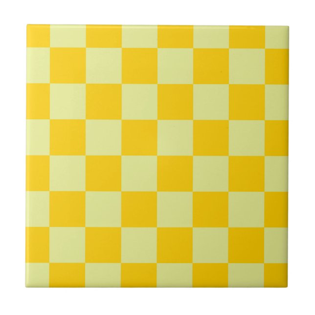 Azulejo De Cerâmica Padrão de Gingham Verificado Amarelo (Frente)