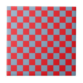 Azulejo De Cerâmica Padrão de Gingham Verificado com Azul Vermelho
