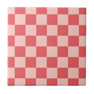 Azulejo De Cerâmica Padrão de Gingham Vermelhos Rosa Verificado