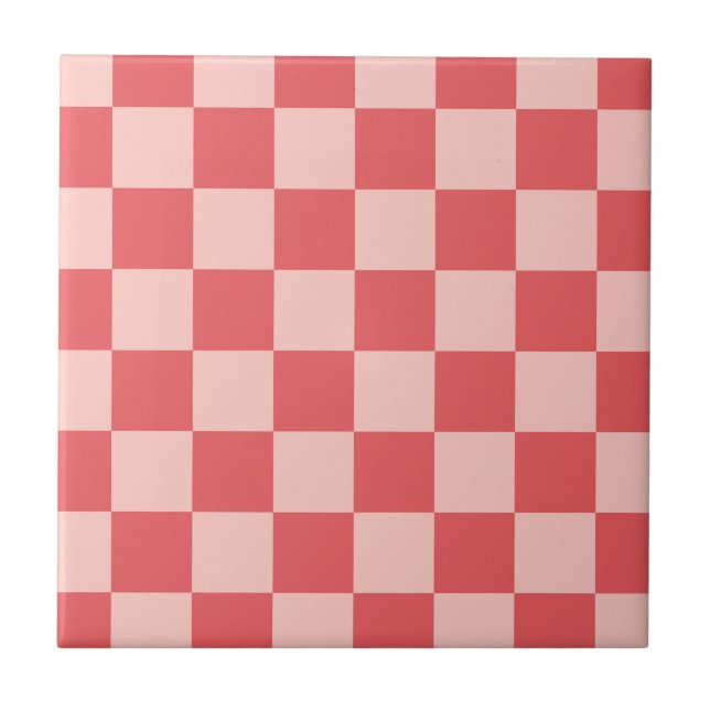Azulejo De Cerâmica Padrão de Gingham Vermelhos Rosa Verificado (Frente)