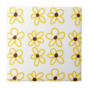 Azulejo De Cerâmica Padrão de girassol castanho-amarelo ventre floral
