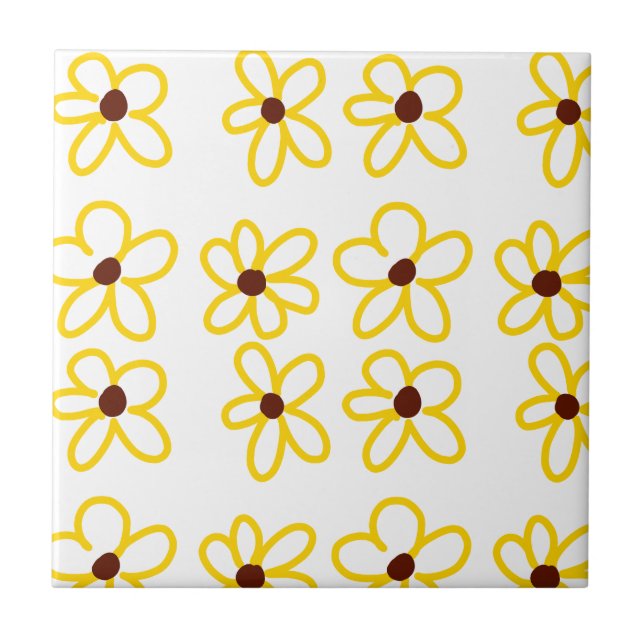 Azulejo De Cerâmica Padrão de girassol castanho-amarelo ventre floral  (Frente)