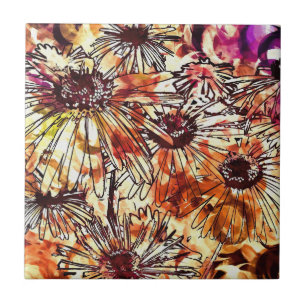 Azulejo De Cerâmica Padrão de Girassol com Tinta Abstrata