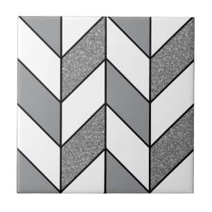 Azulejo De Cerâmica Padrão de Glitter Herringbone Chevron das Cinzas m