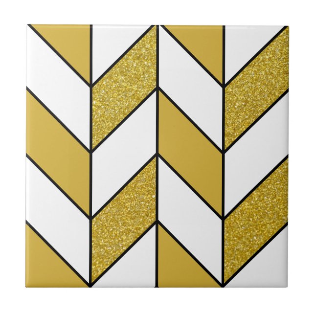 Azulejo De Cerâmica Padrão de Glitter Herringbone Chevron moderno Dour (Frente)