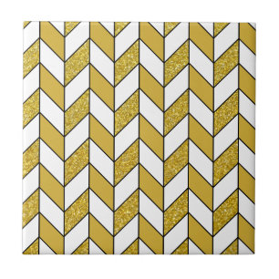 Azulejo De Cerâmica Padrão de Glitter Herringbone de Glitter Dourado 
