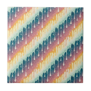 Azulejo De Cerâmica Padrão de Gotejamento de Arco-Íris Abstrato Colori
