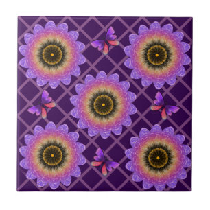 Azulejo De Cerâmica Padrão de Grade de Borboleta e Flor Cottagecore