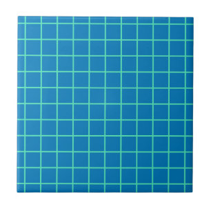 Azulejo De Cerâmica Padrão de grade em azul e verde menta