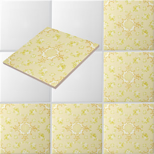 Azulejo De Cerâmica Padrão de Grinaldas Florais Com Centros de Rosa