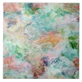 Azulejo De Cerâmica Padrão de Grunge de Aquarela Abstrata Oceânica