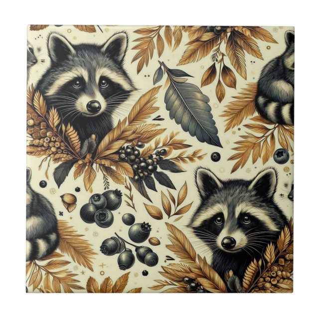 Azulejo De Cerâmica Padrão de guintage racoon (Frente)