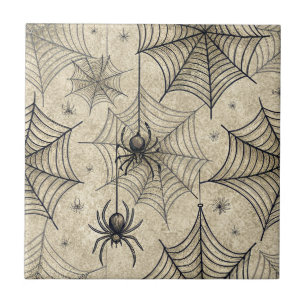 Azulejo De Cerâmica Padrão de Halloween de Aranhas e Teias Vintage