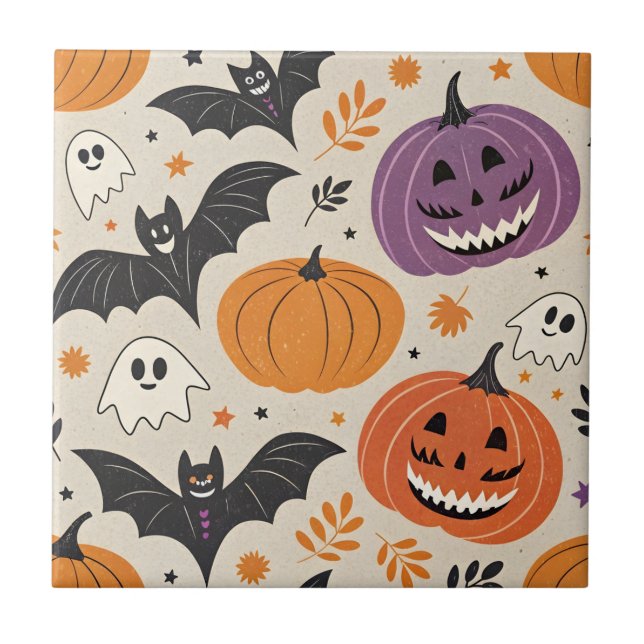 Azulejo De Cerâmica Padrão de Halloween e outono (Frente)