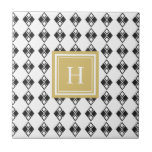 Azulejo De Cerâmica Padrão de harlequim preto-branco monograma<br><div class="desc">Padrão de harlequim preto-branco monograma</div>