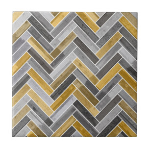 Azulejo De Cerâmica Padrão de Herringbone em Cinzas e Amarelo