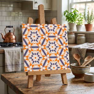Azulejo De Cerâmica Padrão de Hexágonos Geométricos de Creme Azul Lara
