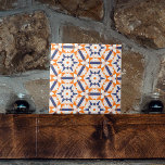 Azulejo De Cerâmica Padrão de Hexágonos Geométricos de Creme Azul Lara<br><div class="desc">Esse azulejo cerâmico apresenta um padrão geométrico cativante, composto por motivos estelares cercados por uma série de triângulos e outros polígonos, criando um efeito caleidoscópico. A paleta de cores é uma combinação impressionante de cor laranja mole, marinho azul profundo e tons brancos, que juntos criam um contraste surpreendente. Cada elemento...</div>