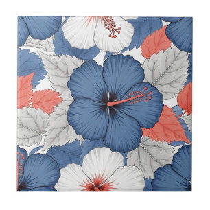 Azulejo De Cerâmica Padrão de Hibisco Tropical Costeiro (1)