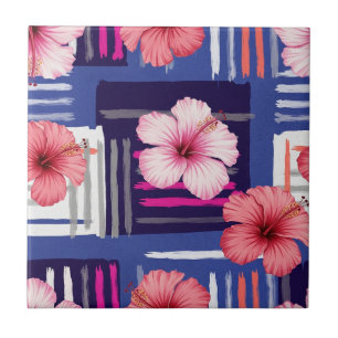 Azulejo De Cerâmica Padrão de Hibisco Tropical Costeiro (12)