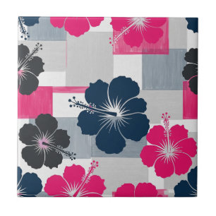 Azulejo De Cerâmica Padrão de Hibisco Tropical Costeiro (13)