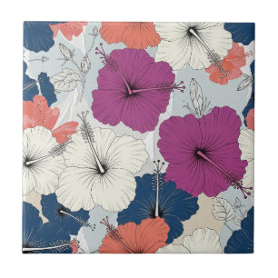 Azulejo De Cerâmica Padrão de Hibisco Tropical Costeiro (15)
