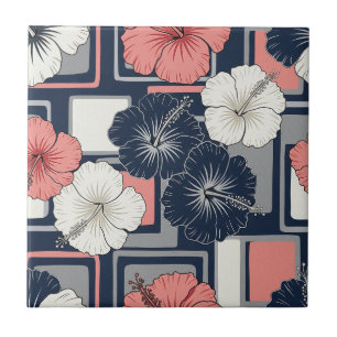 Azulejo De Cerâmica Padrão de Hibisco Tropical Costeiro (4)