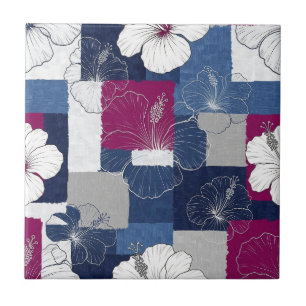 Azulejo De Cerâmica Padrão de Hibisco Tropical Costeiro (5)