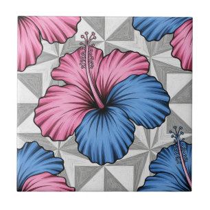 Azulejo De Cerâmica Padrão de Hibisco Tropical Costeiro (6)