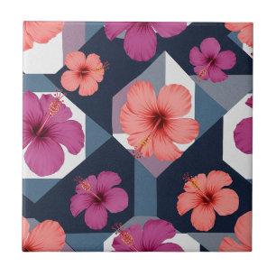 Azulejo De Cerâmica Padrão de Hibisco Tropical Costeiro (8)