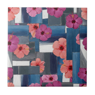 Azulejo De Cerâmica Padrão de Hibisco Tropical Costeiro (9)