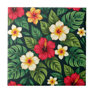 Azulejo De Cerâmica Padrão de Hibisco Tropical Monstera