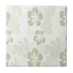 Azulejo De Cerâmica Padrão de Hibiscus do Sage Muted Elegante