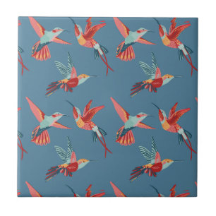 Azulejo De Cerâmica Padrão de Hummingbird Retroativo