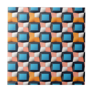 Azulejo De Cerâmica Padrão de Ilusão Geométrica 3D Vibrante - Cor Negr