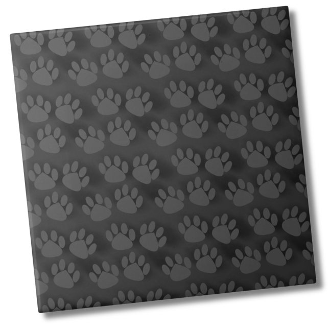 Azulejo De Cerâmica Padrão de impressão de pata-branca (Black Gray Paw Prints Pattern Ceramic Tile)